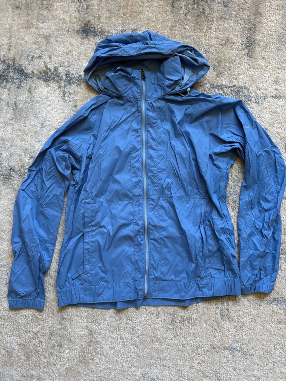 Lightweight Blue Columbia Hooded Windbreaker Jacket